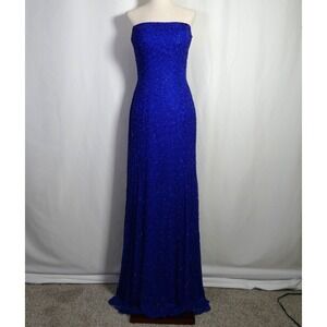 VTG Cache Y2K Strapless Beaded Silk Maxi Prom Dress Size M 90s Cocktail Fairy